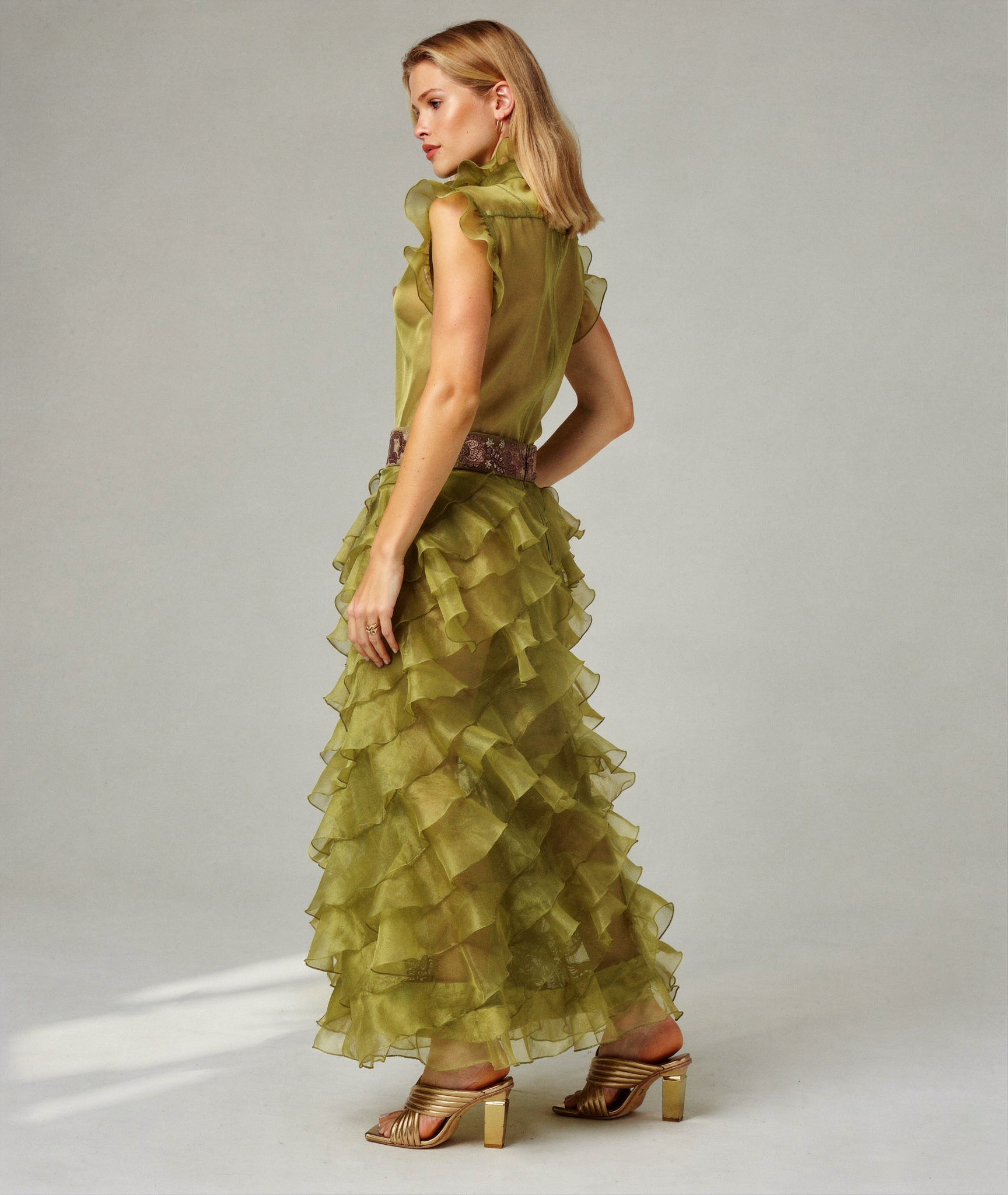 Vestido Organza de Seda verde Hoja - Imagen 4