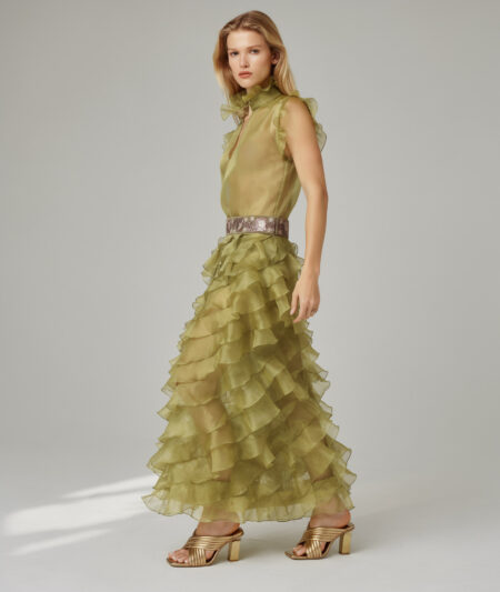 Vestido Organza de Seda verde Hoja