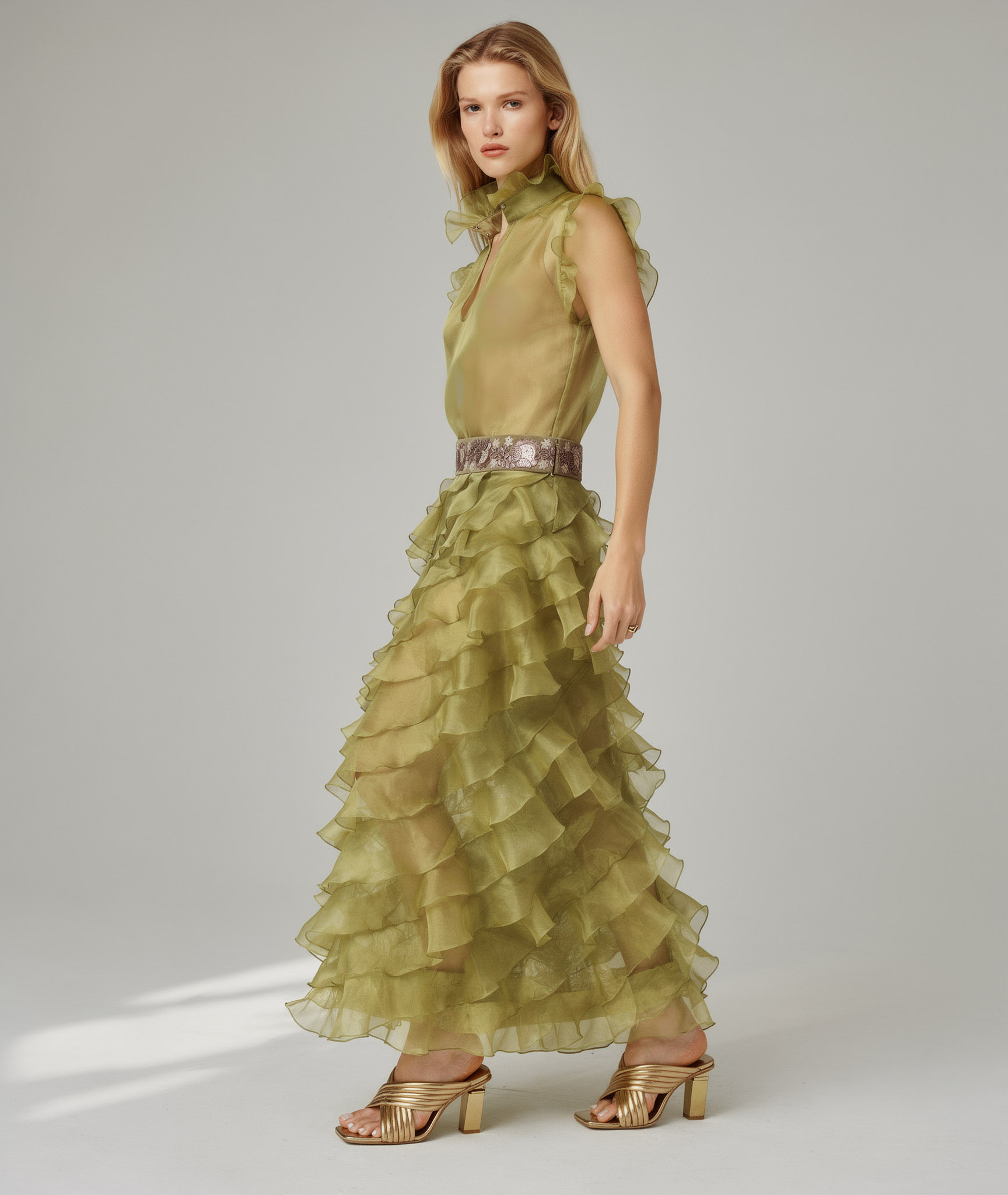 Vestido Organza de Seda verde Hoja - Imagen 2